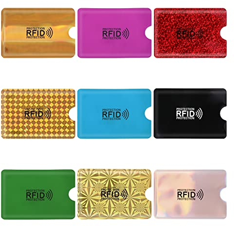 Cobee Bunte RFID-blockierende Kreditkartenhüllen, 9 Stück, RFID Kartenhalter, Kreditkartenfächer, sichere Kartenhüllen, Ausweisschutz für Damen und Herren, Mehrfarbig, blockierende Kreditkartenhüllen