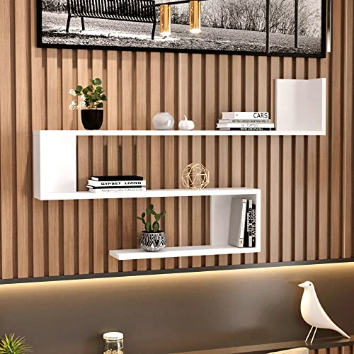 [en.casa] Wandregal Kitee mit 3 Regalböden Hängeregal 120 x 15 x 72 cm Bücherregal hängend Schweberegal Wohnzimmer Weiß
