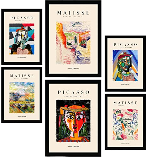 Nacnic Set de 6 Posters de Picasso y Matisse. Siglo pasado. Láminas de Fauvismo y Surrealismo para el Diseño y Decoración de Interiores. Tamaños A3 & A4, sin marcos.