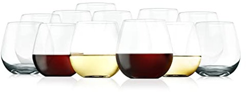 NutriChef Juego de 12 copas de vino sin tallo de 15 onzas, aptas para lavavajillas, juego de copas de vino tinto y blanco, copas transparentes para vino, fiesta, cumpleaños, Año Nuevo y regalo