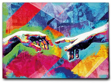 Giallobus - Gemälde - Hände der Schöpfung Pop-Art - Leinwand mit Standardrahmen - 50x35 - Bereit zum Aufhängen - Moderne Gemälde für zu Hause