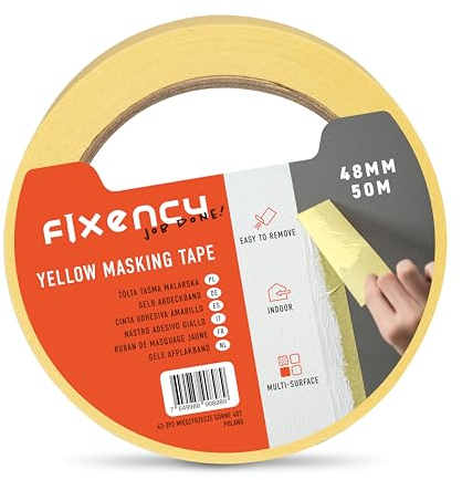 Fixency 1x Malerkrepp (48mm x 50 m) I Kreppband Gelb für Malerarbeiten und Renovierungen I Abklebeband zum Streichen, Lackieren, Renovieren