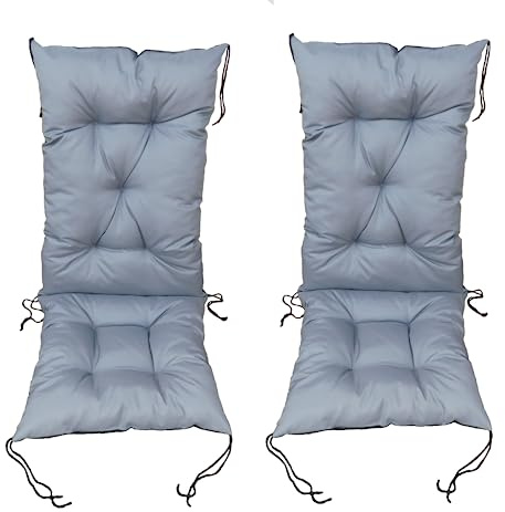 Gartenliegen Auflagen Set | Hohe Rückenlehne | Liegestuhl Auflage | Liegenauflage | Stuhlauflagen hochlehner | Stuhlkissen | Gartenstuhlauflagen hochlehner | Grau | 2-teiliges Set | 130 x 50 cm
