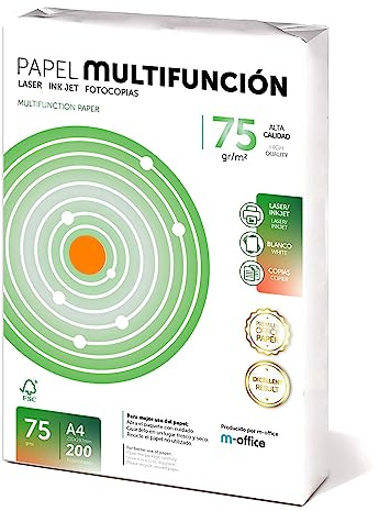 Foglio A4 75 g 200 fogli, carta multiuso per stampante, fogli per stampanti laser e ad iniezione, fotocopiatrice, fax, per uso ufficio, materiale scolastico, confezione fogli. M-Office (200 fogli, 75