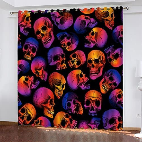 Vorhang Kinderzimmer Lila Kreativer Schädel Kinder Vorhänge Mit Ösen Polyester Gardinen Thermovorhang Blickdicht Ösenschal Kindergardinen 170 (B) X 200 (H) cm Für Wohnzimmer,2Er Set