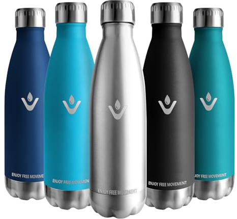 Vikaster Botella agua, 500ml Botella agua acero inoxidable, Mantener 12H Caliente/24 Frío, Termo Sin BPA, Botella termica Niños, Adultos, Deporte, Oficina, Exteriores