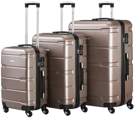 Zelsius Koffer Set 3 Stück, Champagner | ABS Hartschalenkoffer mit Zahlenschloss, Doppelrollen und Innen Trennwand | Hartschalenkoffer Set 3 teilig, Trolley, Koffer Groß, Luggage Set, Handgepäckkoffer
