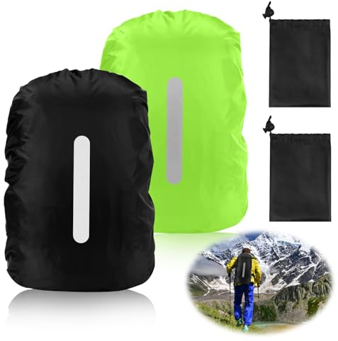 2PCS Regenschutz Rucksack Wasserdichte (30L-40L),Regenschutz für Rucksäcke mit Reflexstreifen,Regenhülle Schulranzen mit Aufbewahrungstasche,Radfahren Raincover Rucksack für Wandern,Camping, Reisen