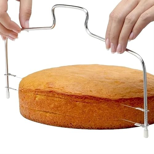 CHEFZOCO Cortador de pasteles, Lira para Cortar Tartas, Rebanador de Tartas, Cortador de Bizcochos, Rebanador De Pastel, Cortador de tartas, Acero inoxidable, Longitud de 32 cm, Altura Ajustable
