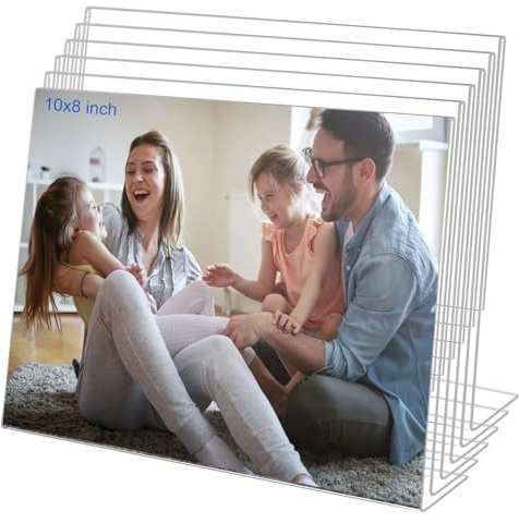 Bolidery 8x10 Acrylic Picture Frames, Set Of 6 Clear Acrylic Frameless Gift for Desktop Display, Standing Picture or Display Sign Holder with Inserts for Home Office - Horizontal