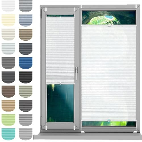 HUANQIN Plisseerollo Faltrollo Plissee Ohne Bohren 48 x 110 cm, Blickdicht Sichtschutz Sonnenschutz, Plisseerollo Faltrollo Faltstores, Fenster Plissee Ohne Bohren, für Fenster & Tür, Weiß