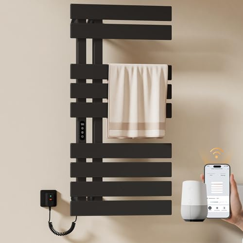 EMKE Elektrischer Handtuchheizkörper 1000x500 mm, Handtuchwärmer mit WiFi-App-Steuerung, Timer & Thermostat, Badheizkörper zur Wandmontage, 320 Watt, IPX5, Schwarz