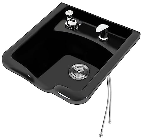 Haarwaschbecken, Mobiles Shampoo Becken mit Wasserhähne und Schläuche, Wandmontierte Waschbecken mit Halterung, Haare Waschen becken für Zuhause, Schwarz