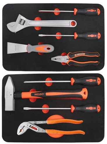 WEDO 9PCS Stainless Steel Tool Set,Adjustable Wrench 12,Combination Pliers 8,Water Pump Pliers 10,Slotted and Phillips Screwdriver,Cross Pein Hammer 1000g,Scraper 50x200mm