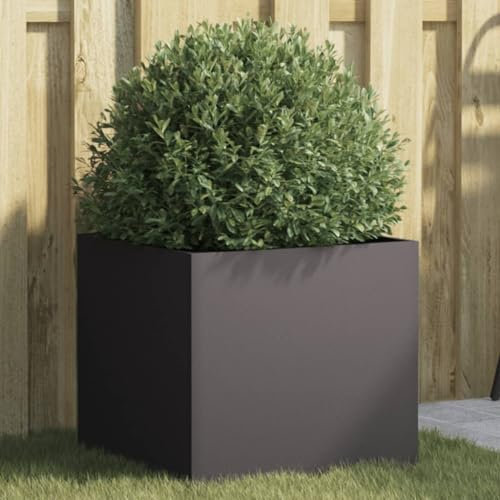 IKAYAA Fioriera da Esterno Acciaio corten Fioriera Vaso per Fiori Portavaso Fioriera in Metallo per Giardino in Acciaio Inox-Nero-42 x 40 x 39 cm