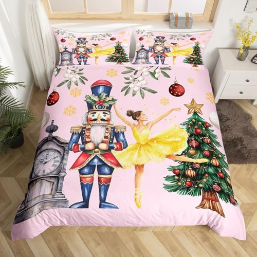 Homemissing Merry Christmas Bedding Set Double Size Xmas Deer Elk Decor Duvet Cover for Boys Girls Teens Christmas Nutcracker Comforter Cover Set Women Men Ballet Bedspread Cover With 2 Pillow Case