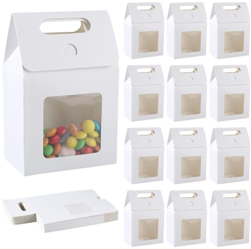 GORGECRAFT 24 Stück Kraftpapiertüten Mit Klarem Fenster Kleine Weiße Stand Up Geschenktüte Mit Griffen Für Süßigkeiten Kekse Verpackung Geschenkaufbewahrung Festivals Hochzeiten Weihnachtsfeiern 9.7 x