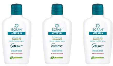 Ecran - Aftersun Latte Post Solare Idratante e Riparatore con Aloe Vera Naturale, Idrata, Calma, Allevia e Ripara, Texture Leggera e Rapida Assorbimento, Formula con VitEox 80 - Confezione 3 x 200 ml