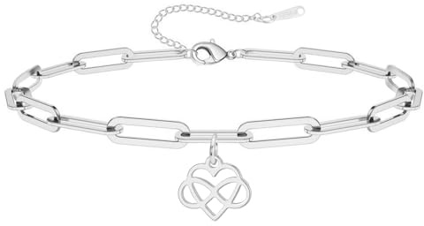 Dreamtimes Infinity Heart Ankle Bracelet für Frauen Edelstahl einstellbar Liebe Symbol Fuß Kette hypoallergen Paar Freundschaft Schmuck Geschenk Dailylife Anklet für sie (Silber)