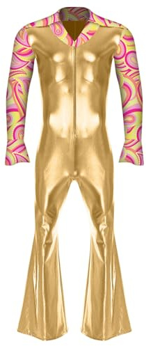 ranrann Disco herrkostym jumpsuit metallisk kostym halloween karneval S-4XL B guld L