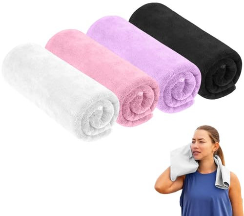 YDAKGUEY 4 Pack Microfibre Gym Sports Towels, Fast Drying & Absorbent Gym Towel for Men Women, Workout Sweat Towels for Gym Travel Camping Hiking Yoga (White Black Purple Pink, 35 X 75cm)