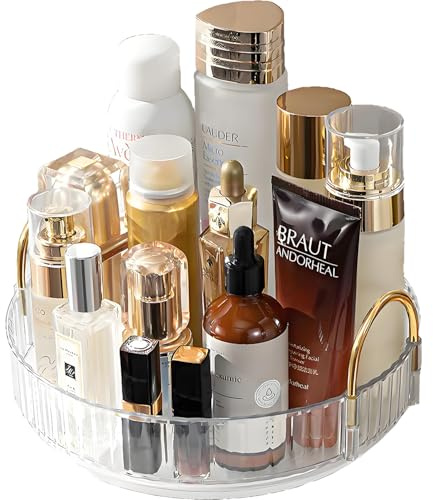 Makeup Organizer for Vanity 360 Rotating, Large Capacity Cosmetic Organisers for Lipsticks, Jewelry, Nail Care, Skincare, Perfume, Ideal Desk Organizer for Dresser, Bathroom and Kitchen(Clear, 1 Tier)