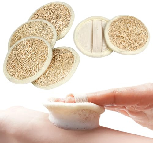 6-Pack Natural Loofah Face & Body Scrub Pads with Elastic Finger Strap – Gentle Exfoliating Bath Sponges for Deep Cleaning, Spa & Travel – Diameter 6.5cm