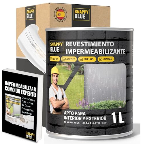 Revestimiento Impermeabilizante para Fachadas Pintura Híbrida con Poliuretano, Pintura Impermeable Definitivo Terrazas, Techos y Exteriores, Protección Fugas Goteras. 4 Colores. (Blanco, 1L)