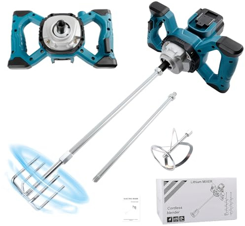 Mélangeur à ciment sans fil compatible avec batterie Makita 18V, mélangeur à pales sans balais 680 tr/min avec 6 vitesses, malaxeur électrique pour béton pour mélanger fourrage, mortier, peinture