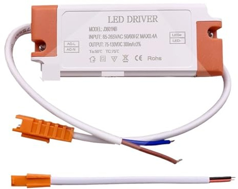 Adaptador de corriente con transformador for luces LED de 300 mA, 600 mA y 900 mA for bombillas LED de 1-3 W, 4-7 W, 8-12 W, 13-18 W y 25-36 W.(8-12W 300mA)
