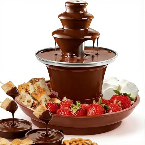 Mini Fuente de Chocolate, Juego de Fondue Eléctrica Portátil de 3 Niveles con Bandeja para Servir y Tenedores, Ideal para Mojar Frutas, Nueces en Chocolate, Queso, Salsa de Caramelo Marr Coffee Brown