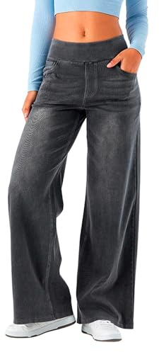 Générique 2026 Jean à Jambe Large à Enfiler pour Femme, Haute, Extensible, Ample, Tendance, Jambe Droite, Pantalon en Denim (Grey, XL)