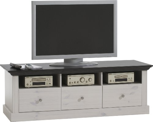Steens Monaco TV Bank, 3 Schubladen und 3 Fächer, 145 x 49 x 55 cm (B/H/T), Kiefer massiv, weiß kolonial