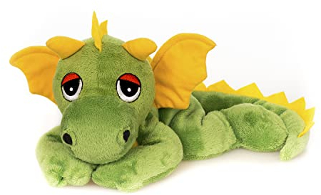 Habibi Plush Wärmekissen/Stofftier f. Kinder und Erwachsene – 1814 Glücksdrache grün mit Hirsefüllung, Wärmekuscheltier zum Erwärmen in der Mikrowelle/Backofen, ideal auch für Babys