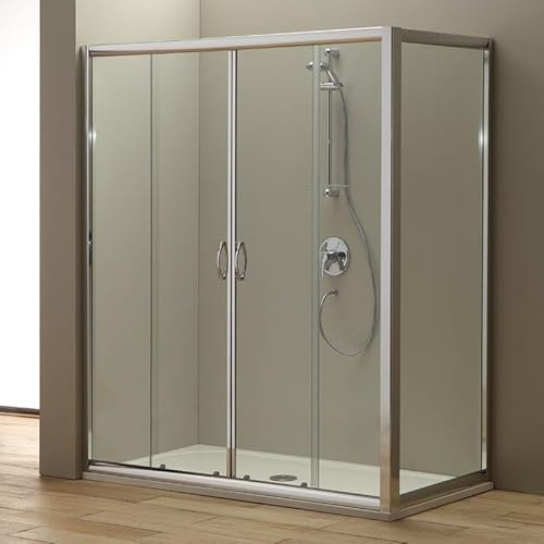 Kiamami Valentina Box Doccia 180x80 Cm Giada Cristallo Trasparente | Porta nicchia con lato fisso, vetro temperato 6 mm, profili cromati, doppia anta scorrevole, senza piatto doccia