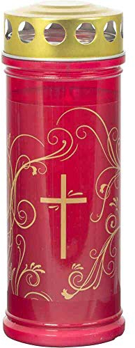 Grabkerze - Gedenkkerze Rot mitGold Ornament Dauerbrenner 7 Tage
