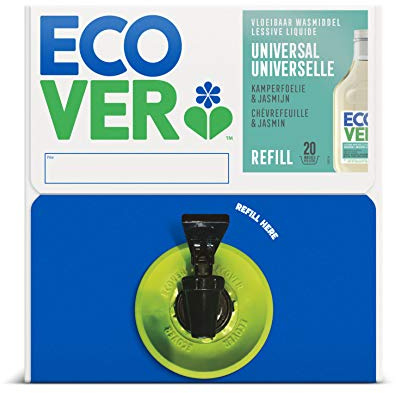 Ecover Lessive Liquide Universelle, Recharge Nettoyant XL, Convient pour tous les Types de Peau, Sans Parfum ni Phosphonates, 100 Lavages, Boite Recharge 15 Litres