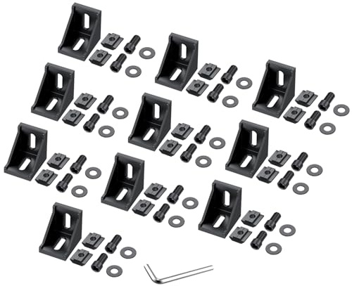 Justech 3030 10PCS Aluminium Profile Angle Corner Bracket Mounting Material for Extrusion Corner Connector Wall Bracket for Frame Structure, Black