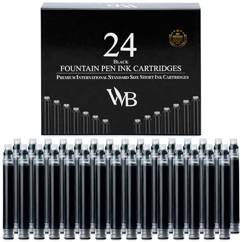 Wordsworth & Black 24 Pack Fountain Pen Ink Refills - Set of 24 Black Ink Cartridges - International Standard Size - Length APPR 1.5 - Base Diameter APPR 0.24 - Disposable and Generic