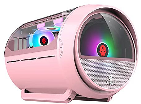 BBNB Caja De Juegos Rosada, Estuche De Juegos De PC De La Torre Media M-ATX/ITX - Frente E/S USB 3.0 Puerto - Panel De Vidrio Templado De Vidrio-Agua-Agua Instalación De Enfriamiento Listo