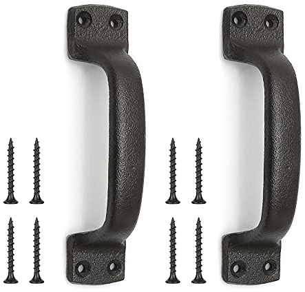 Livfodrm Barn Door Pull Handles, 7 Inch Dark Brown Antique Cast Iron Pull Handle for Wooden Garden Gate Shed Cabinet Door, 2 Pack
