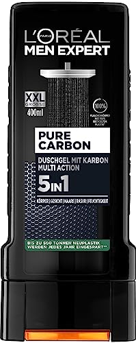 L'Oréal Men Expert XXL 5in1 Duschgel und Shampoo für Männer, Duschbad zur Reinigung von Körper, Haar und Gesicht, Herren Körperpflege für langanhaltende Frische mit Karbon, Pure Carbon, 1 x 400 ml