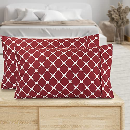 Valerian Printed Pillowcases 2-Piece Set Egyptian Quality 1500 Thread Count Timeless Classic Designs Soft and Smooth Weave, Wrinkle Resistant, Bloomingdale Queen Pillowcase, Burgundy
