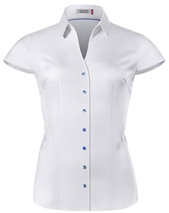 Vincenzo Boretti Blusa, Modern-Fit/Taglio Abbastanza Aderente, Colletto della Camicia, Morbido Twill, Maniche Corte Bianco 38