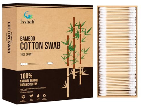 Bamboo Cotton Swabs - 1000 Count - Pointed & Spiral Heads- 100% Biodegradable Cotton Buds | Natural & Sustainable Makeup Remover | Organic Cotton Heads | FSC Certified and PETA Approved.