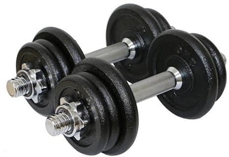 Sporttrend 24® Verstellbares Kurzhantel Set 10 kg, 15 kg, 20 kg, 30 kg, 40 kg | Hantelset, Hantel, Kurzhanteln mit Sternverschlüssen (Schwarz-Silber, Kurzhantel Set 20 kg + 2 Hantelstangen)