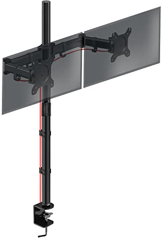 Duronic Dual Monitor Stand DMT252 - Height Adjustable PC Monitor Arms with 100cm Pole C Clamp - Risers for 13-27” Screens - Desk Mounts with 8kg Capacity and VESA 75/100 for Home Office Work