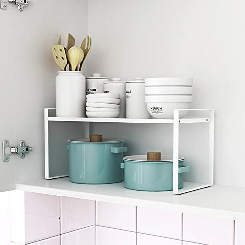 Schrankeinsatz für Zuhause, Erweiterbarer Küchenregal Organizer für Küchenschrank und Arbeitsplatten, Regaleinsatz ausziehbar, schrankeinsatz für Küchenschrank Geeignet (36-60*21*18 cm (weiß))