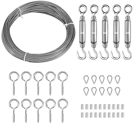 SCHNRR 1Set 1/16Inch Turnbuckle Wire Tensioner Kit Heavy Turnbuckle Cable Railing Kit 115Ft Wire Rope Hook and Eye Turnbuckle Kit Stainless Steel