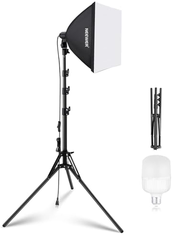 NEEWER Kit d'Éclairage Softbox 40x40cm avec Ampoule LED 35W Prise E27 (Prise UE) certifié CE&UKCA 5700K CRI93+, Support d'éclairage 180cm pour éclairage de Photographie TikTok Live Streaming, SF40